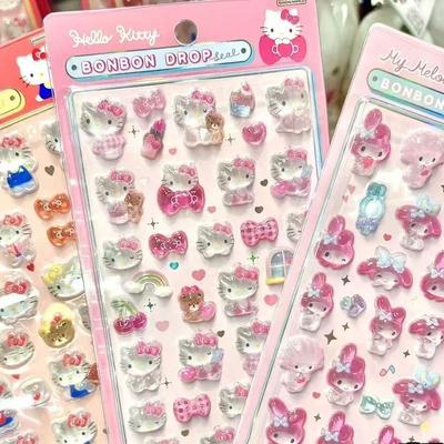 Sanrio Hello Kitty Kuromi 3D Stickers Cinnamoroll Melody Cartoon Mobile Creative Decoration Sticker Girl Phone Decoration Gifts