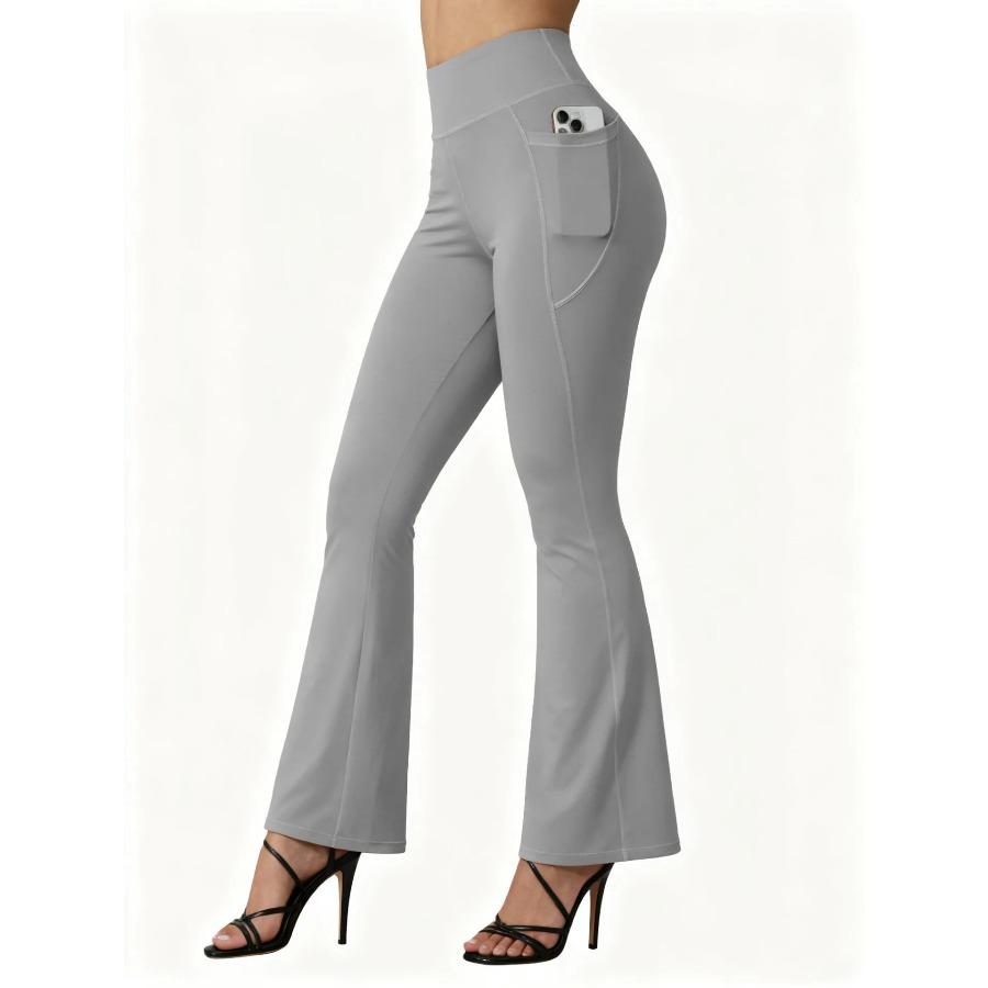High Waisted Flared Yoga Leggings Women Butt Lifting with Pocket Design Wide Leg Leggings Running Tights Plus Size Gym Pants