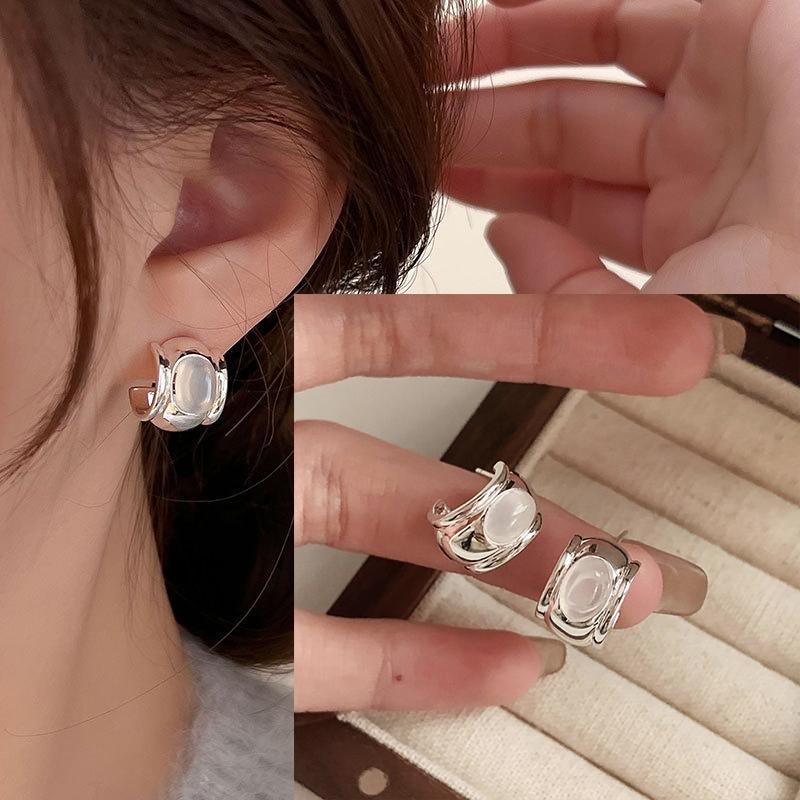 

PANJBJ 925 Sterling Silver Tiger s Eye Earrings For Women Trendy Geometric Brown Stone Earring Jewelry Gift Dropshipping