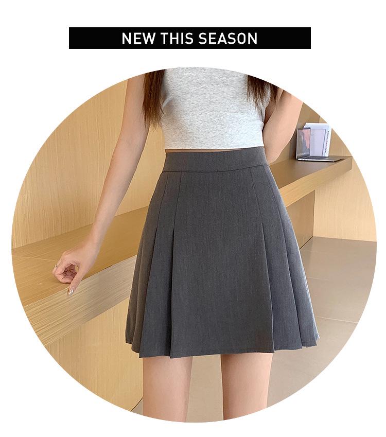 2024 College Style High Waist A-Line Pleated Midi Skirt for Plus Size Pear-Shaped Bodies