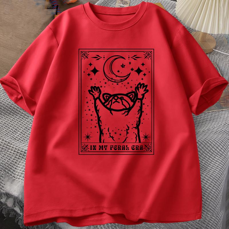 In My Feral Era Raccoon T Shirt Mystical Racoon Tshirt Tarot Card Print T-shirt Summer Cotton Short Sleeve Tee Shirt Unisex Clothes
