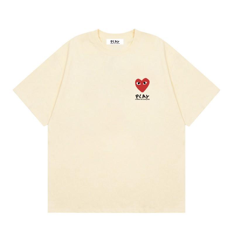 Comme Des Garons PLAY Cotton Short Sleeve T-Shirt With Heart Print Loose Fit Casual Tee Men
