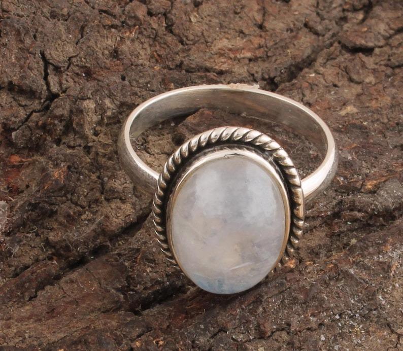 Solid 925 Sterling Silver Rainbow Moonstone Gemstone Boho Designer Birthstone Gift Ring Jewelry Gift For Her