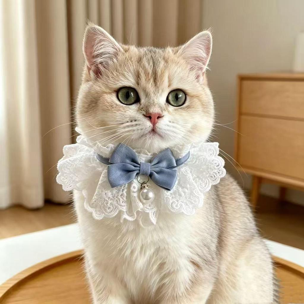 Cat and Dog Lace Bow Bib with Bell - Cute Pet Scarf Decoration