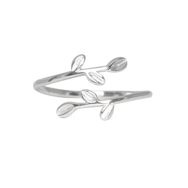 New Arrival Sleek Simple Leaf Korean Stylish Fashionable  Sterling Color Jewelry Temperament Sweet Branches Personality Opening Rings
