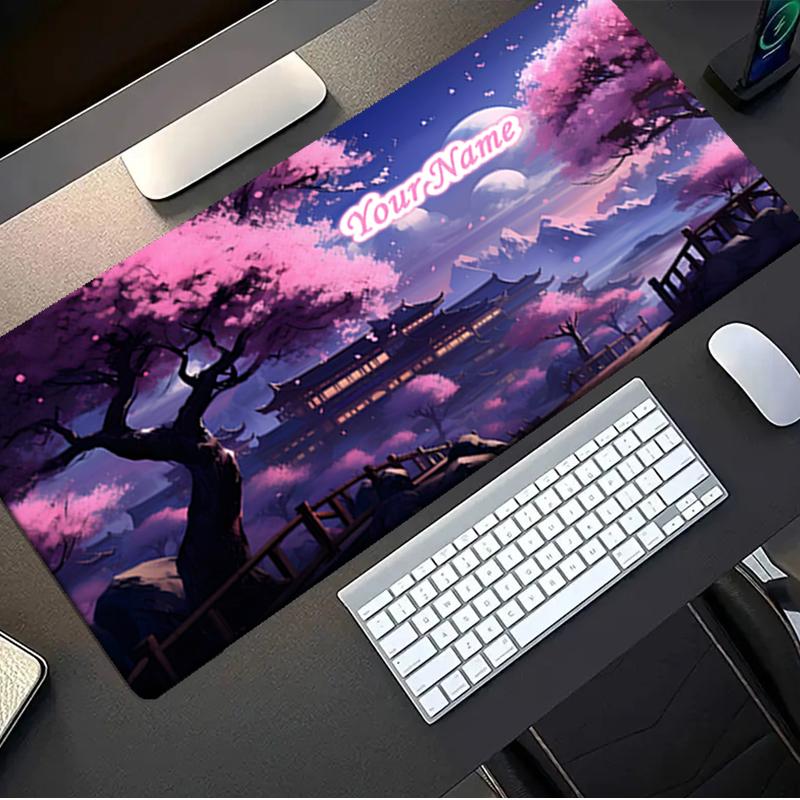 1PC Custom Name Cherry Blossom Fantasy Landscape Mouse Pad, Keyboard and Mouse Desk Pad, for Computer Notebook  Birthday Gift For Any Room Or Office