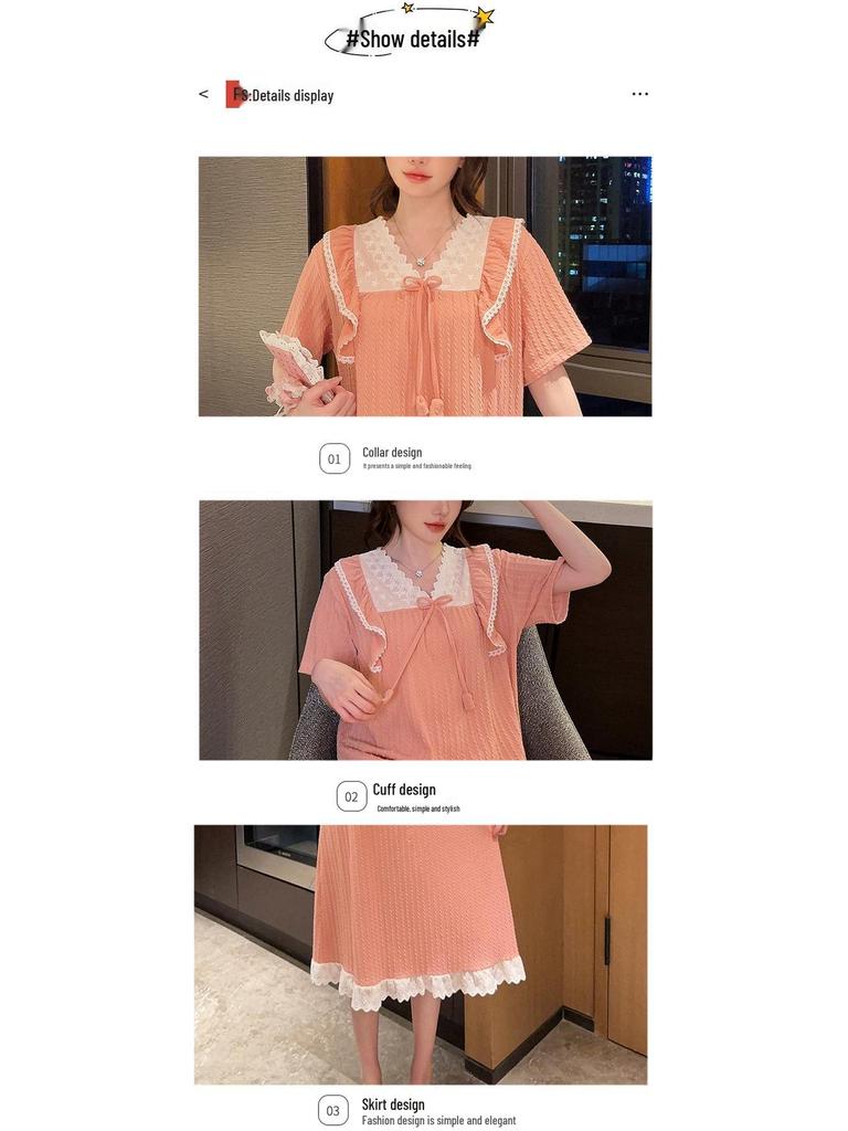 Plus Size Sweet Princess Summer Pajamas - Short Sleeve Nightgown for Women & Girls, Wear Indoors or Outdoors, Fits Up to 220 Jin