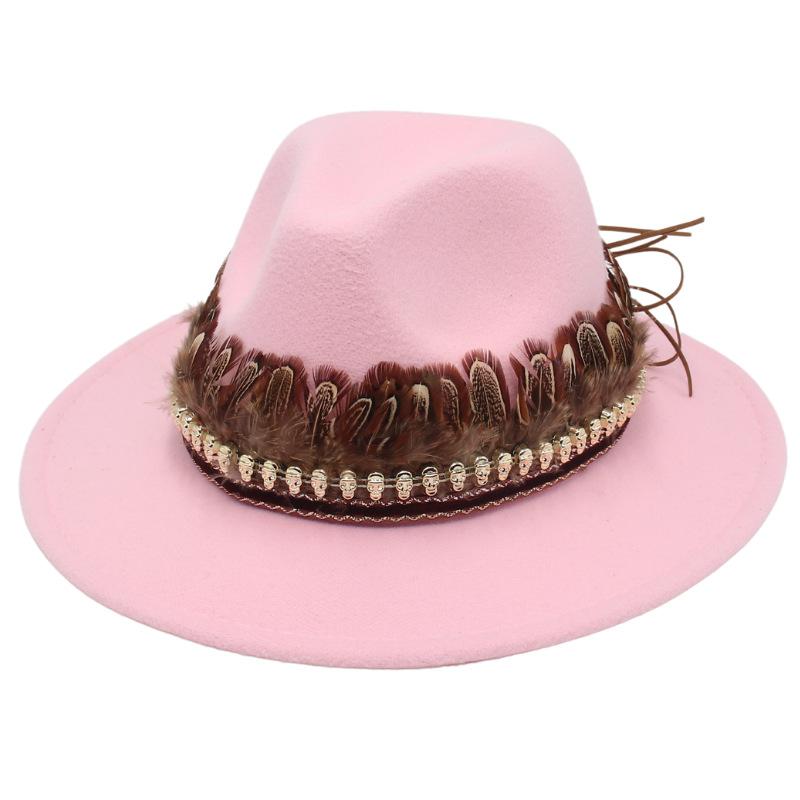 Indisk Amerikansk Stil Hög Hatt Liten Skalle Hip Hop Jazzhatt Europeisk Och Amerikansk Stil Stor Brätte Fjäder Accessoarer Filthatt