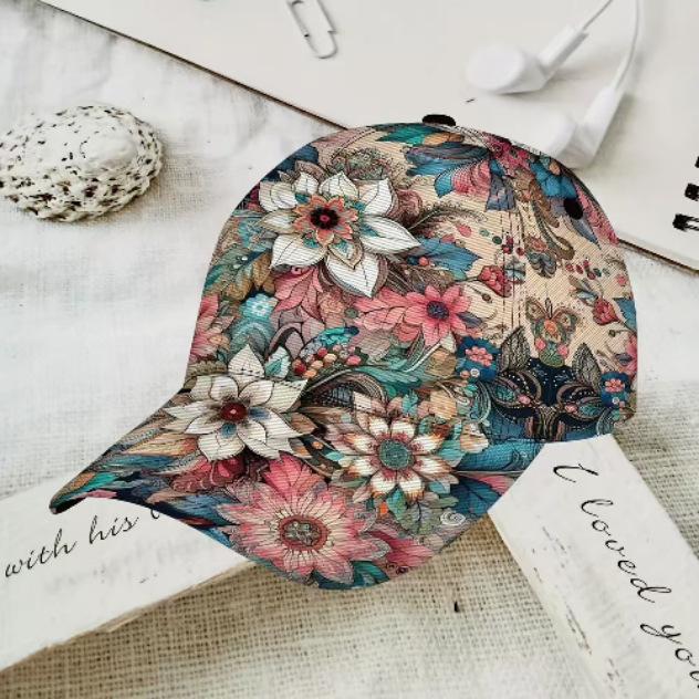 Popular D Digital Printed Baseball Cap Outdoor Flower Sun Cap D Printed Peaked Cap Flower Baseball Cap