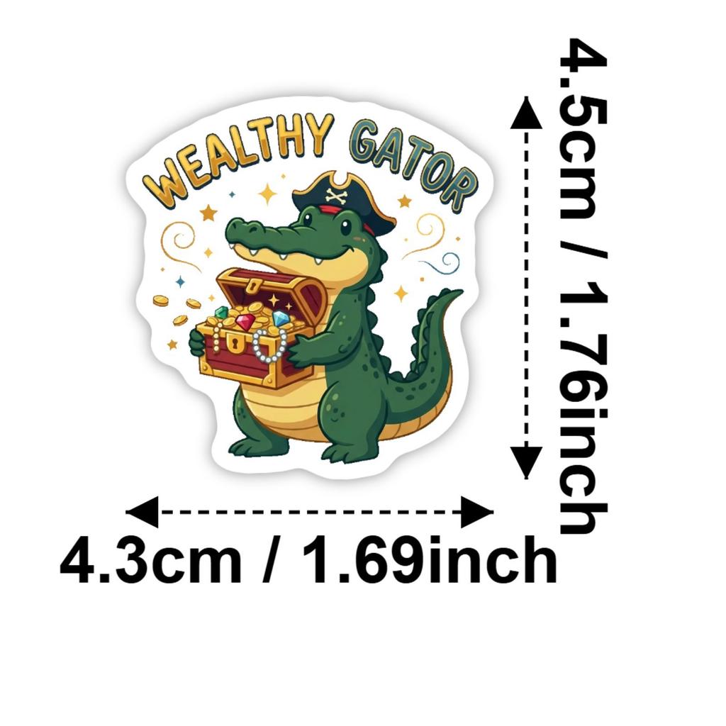50 Cartoon Crocodile Fun Stickers, Waterproof Creative Hand Account Skateboard Notebook Water Cup Decorative Stickers