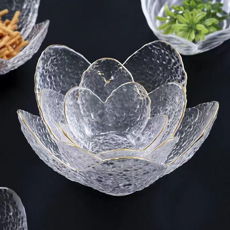 Hand-Painted Gold-Rimmed Petal Glass Salad Bowl