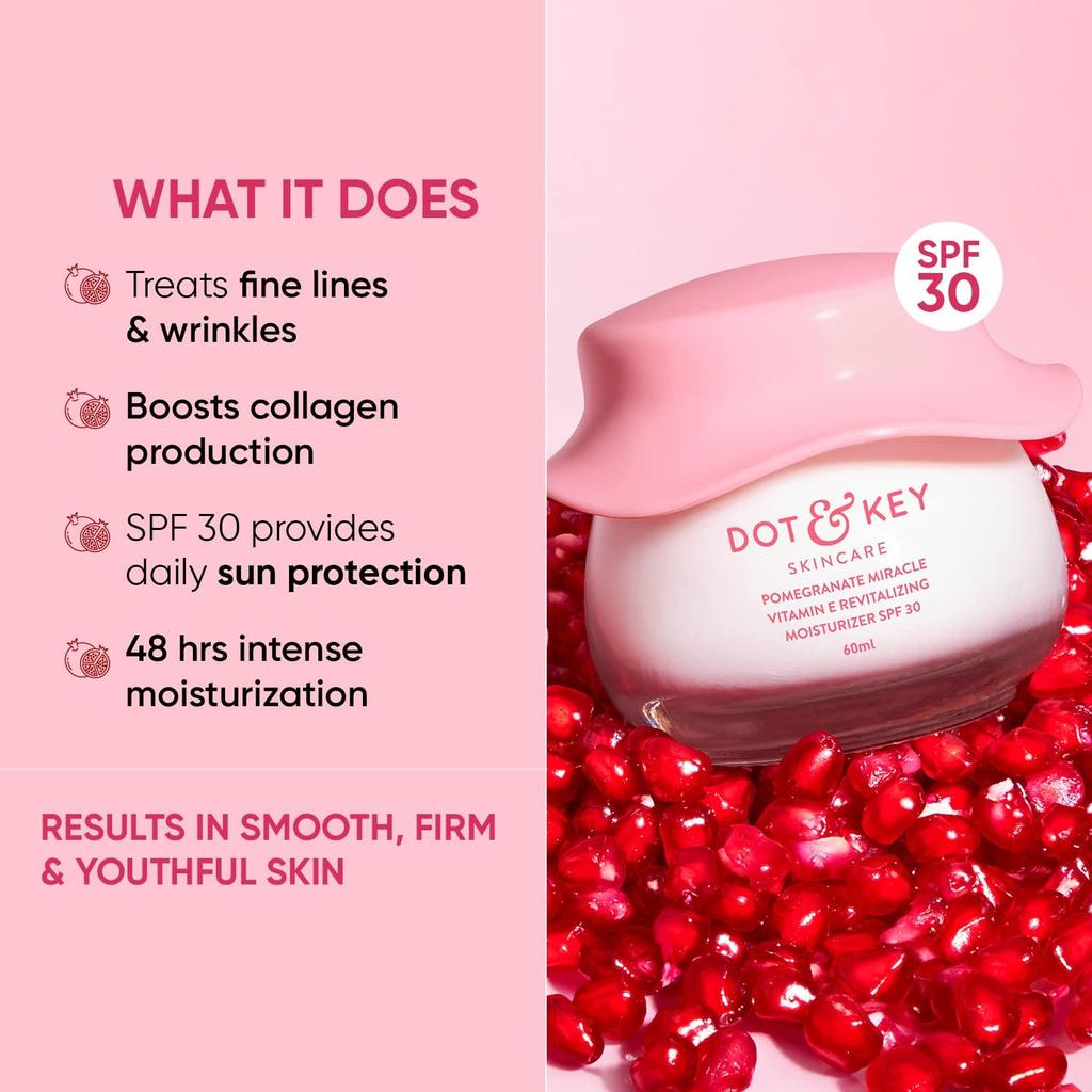 DOT & KEY Pomegranate + Multi-Peptide Cream with SPF 30 | 48Hr Hydration & Sun Protection 60ml