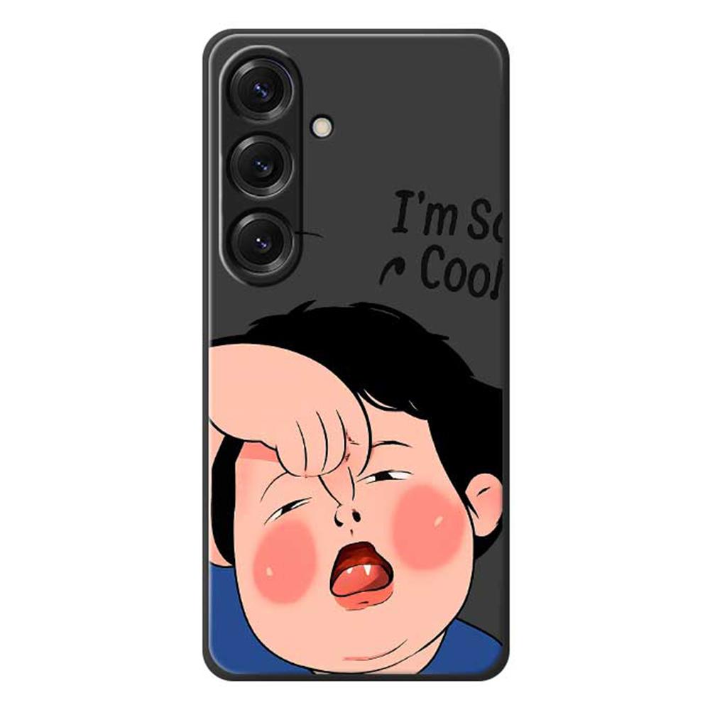 

For Samsung Galaxy S25 Case Make Faces Kid Pattern Printing Straight Edge TPU Phone Back Cover Black
