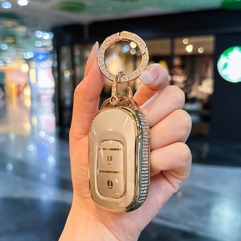 Car Key Case Cover Shell For Honda Civic Car Accessories Cute Bear Keychain, Diamond Car Key Holder