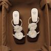 Flower Slope Heel Open Toe One-word Women's Outer Wear 2025 Summer New Fashion Absolutely Versatile High-end Slippers