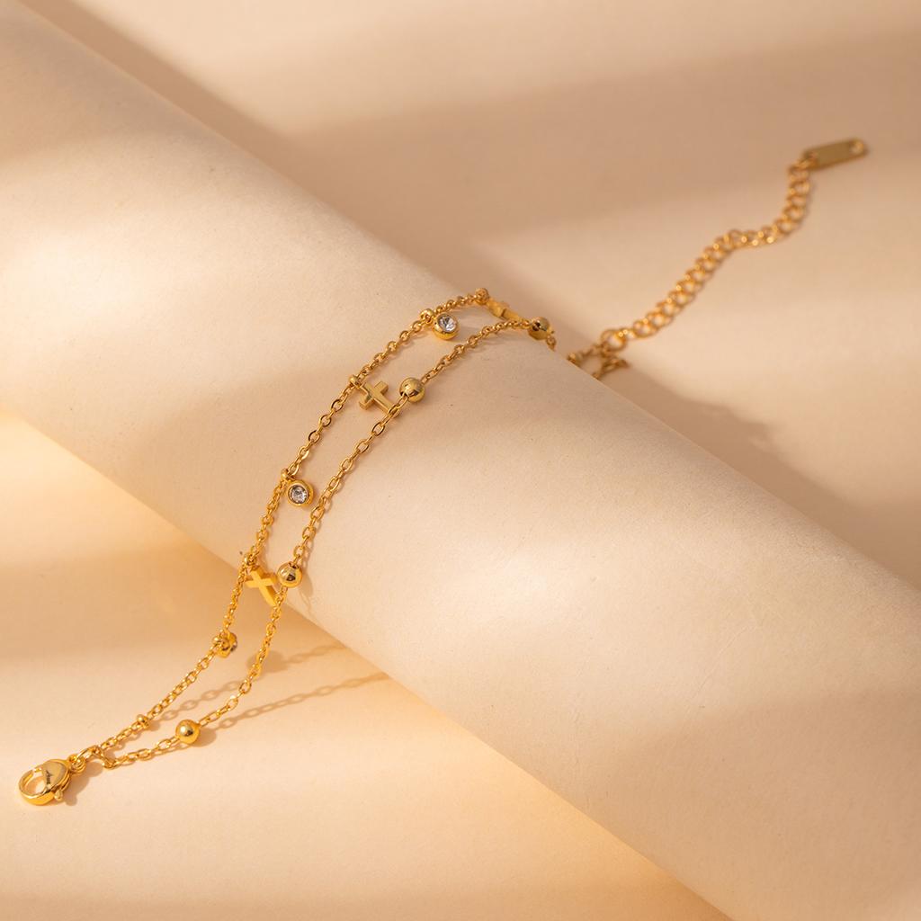 Light Luxury High-End Stainless Steel Diamond-Encrusted Bracelet, Moon Sun Love Geometry Does Not Fade Jewelry Women