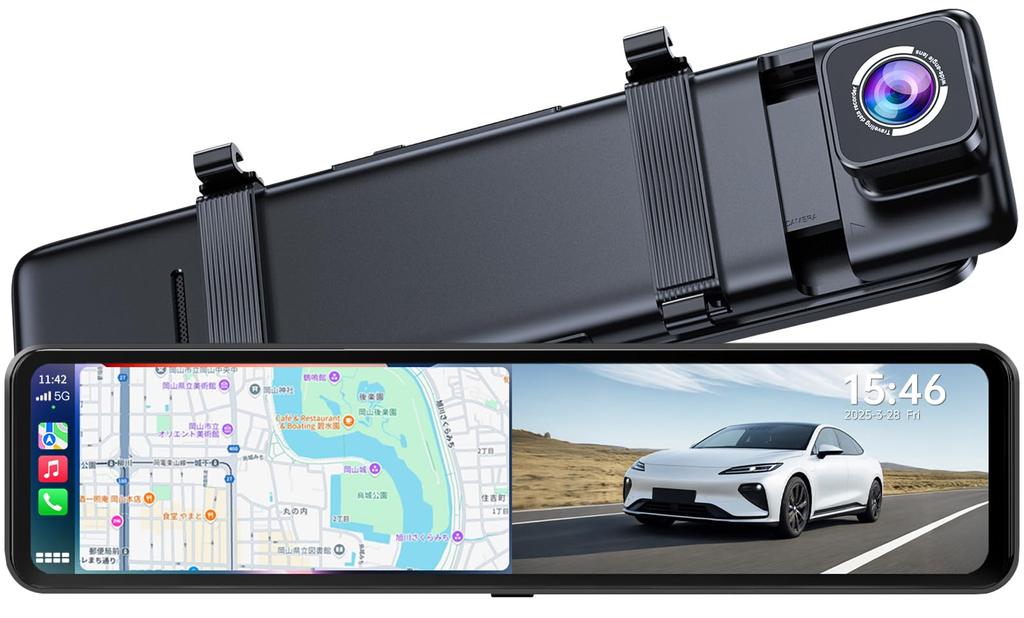 OKYES T16 Dash CarPlay Android Auto and Call Assistant FM Camera Front and Rear Power Super Night Backup LED Signal Parking Warranty 128GB Memory Cam,