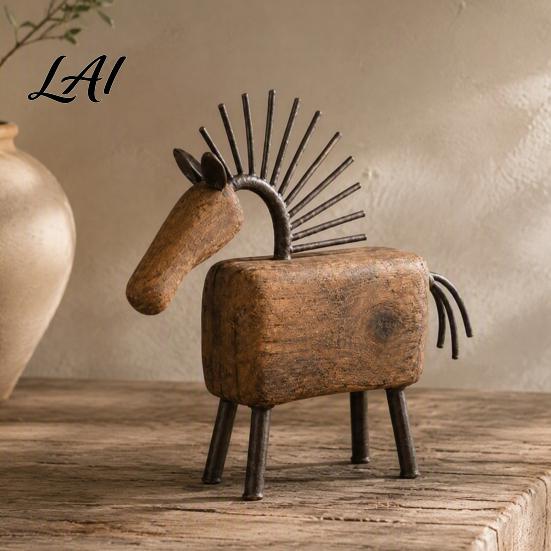 Elegant Sculptural Decor for Entryway Vintage Horse Figurine Rustic Farmhouse Sculpture Folk Art Interior Design Accessories Tabletop Ornament Home