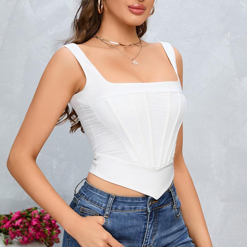 European and American sexy backless suspender top, popular summer women's clothing square neck slim-fitting sleeveless top
