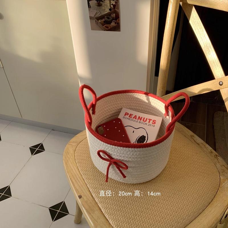 Cute Crochet Storage Basket with Lid - Woven Cotton Home Organizer Bin, Decorative Desktop Dustproof Box for Trinkets & Crafts