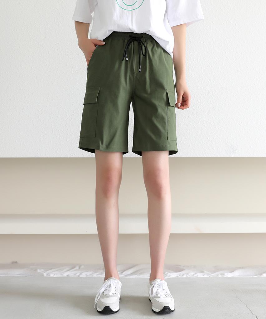 Ppaeppae Elastic String Label Patch Pocket Cargo Shorts