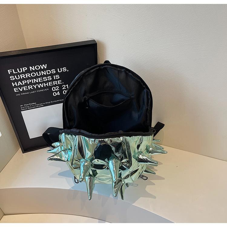 School bag trendy spike design backpack trendy cool personality glossy three-dimensional hedgehog fried street student backpack