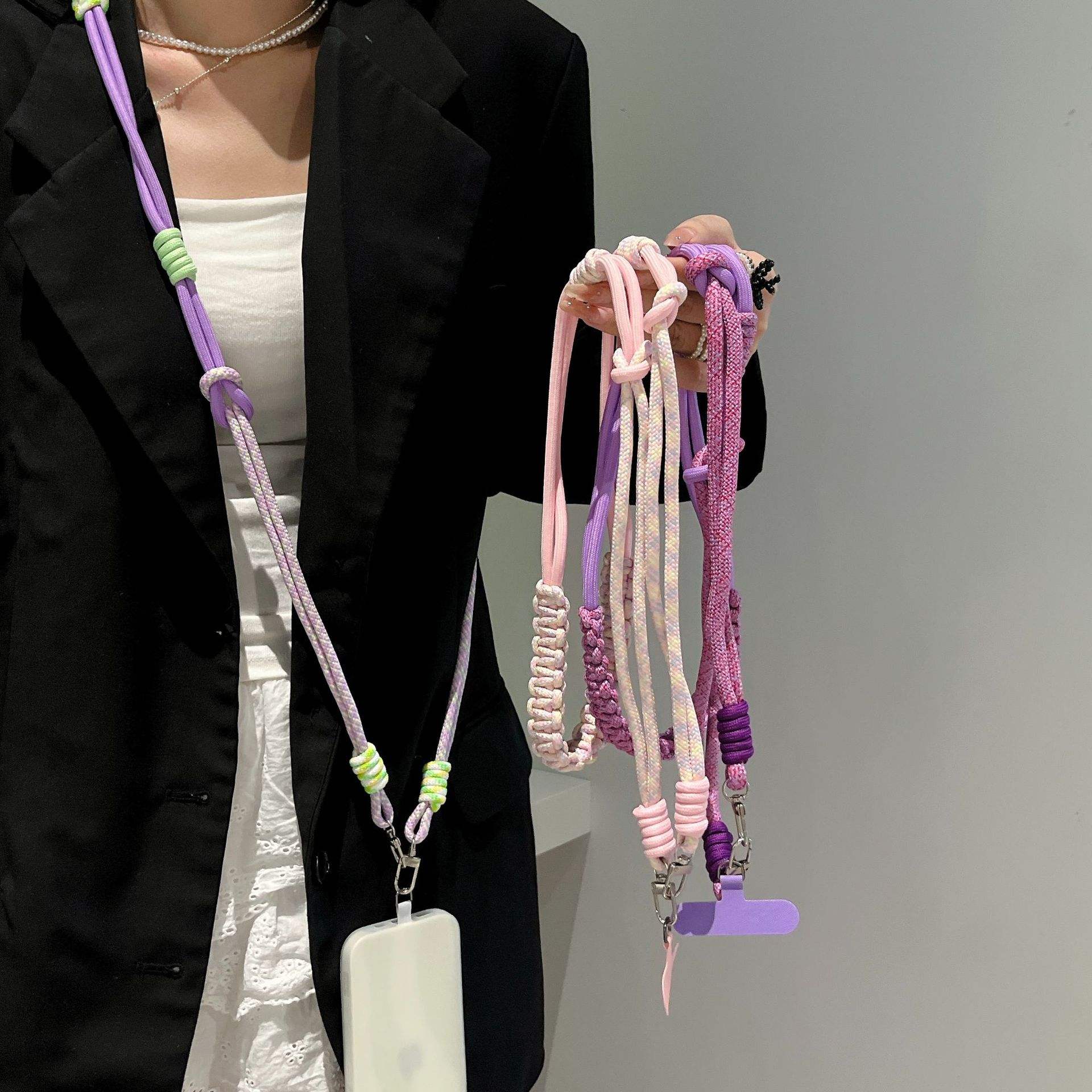 Mobile Phone Lanyard Women s Wrist Short Thumb Ring Braided Rope 30cm Rope розовый