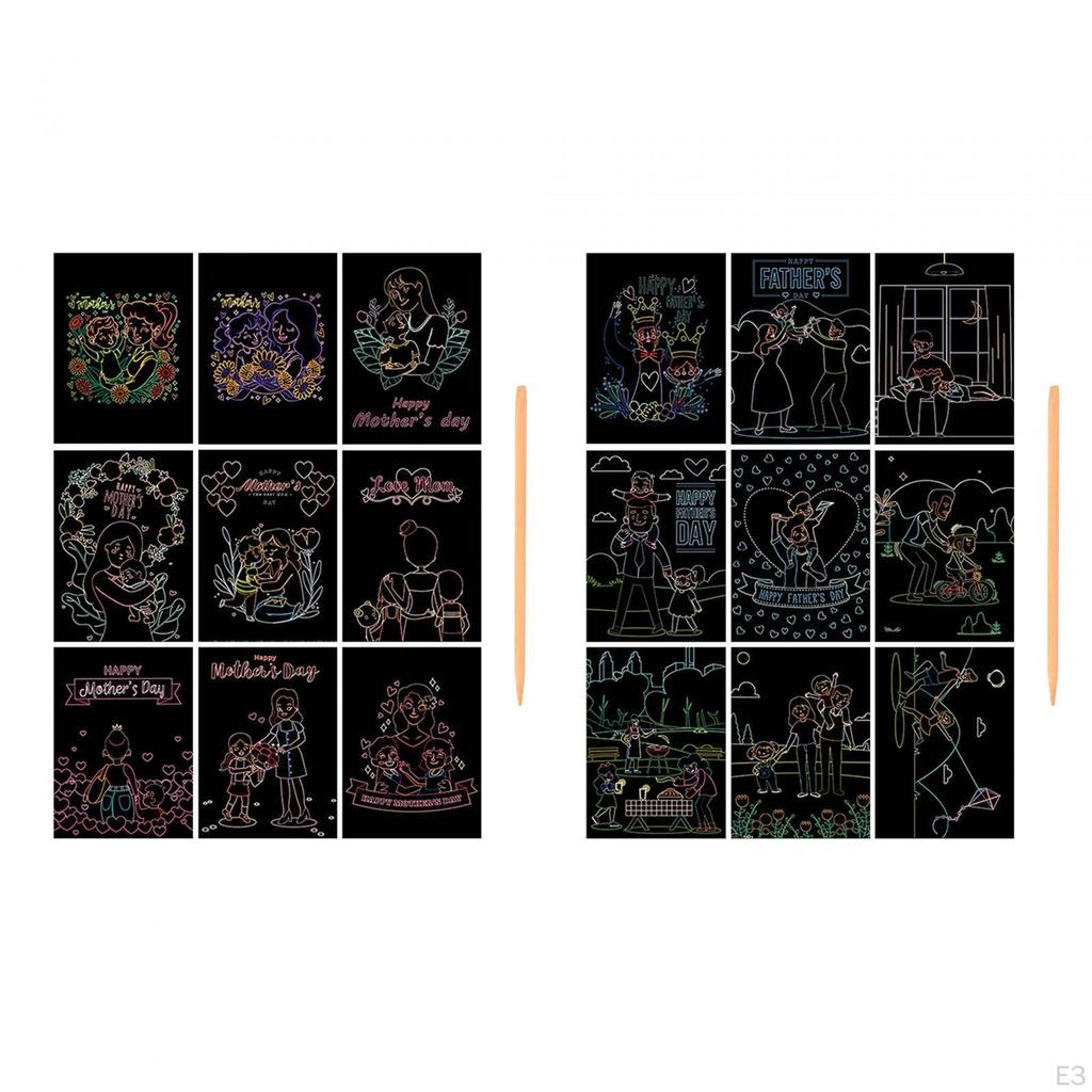 9 Pieces Scratch Paper Art Craft Kits Interactive Drawing Notes Boards Sheet for Gift Wrapping