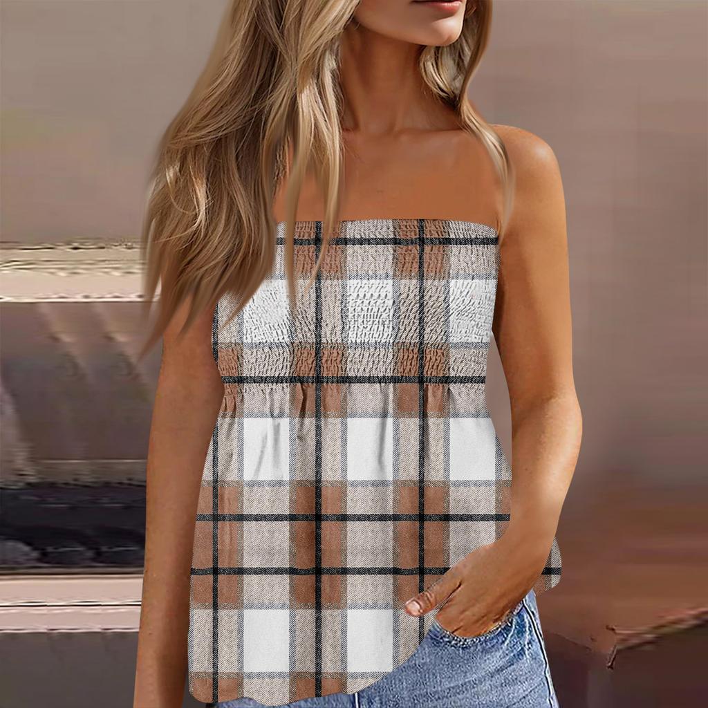 Modisches Sexyness Damen-T-Shirt-Top mit tiefem Rückenausschnitt, elastisch, Retro-Streifenmuster, trägerlos, figurbetont