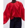 Export Single H Home Fall 2025 New Arrival Ruched Long Sleeves Loose Refreshing Comfortable Tops Festive Red Shirt
