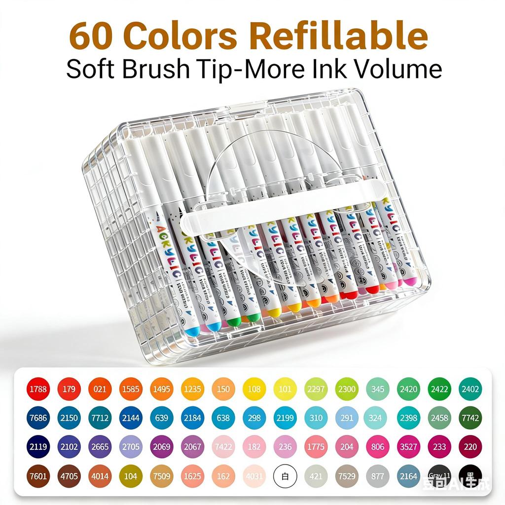 Automatic Ink Control Acrylic Paint Markers, 60/48/36/24 pcs Brush Tip Acrylic Paint Pens set with 60 professional color series