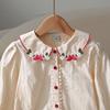 Girls Casual Shirt 100% Cotton Blouse Strawberry Embroidered Collar Long Sleeves Button Front 2-6 Years Kids Fashion Clothing