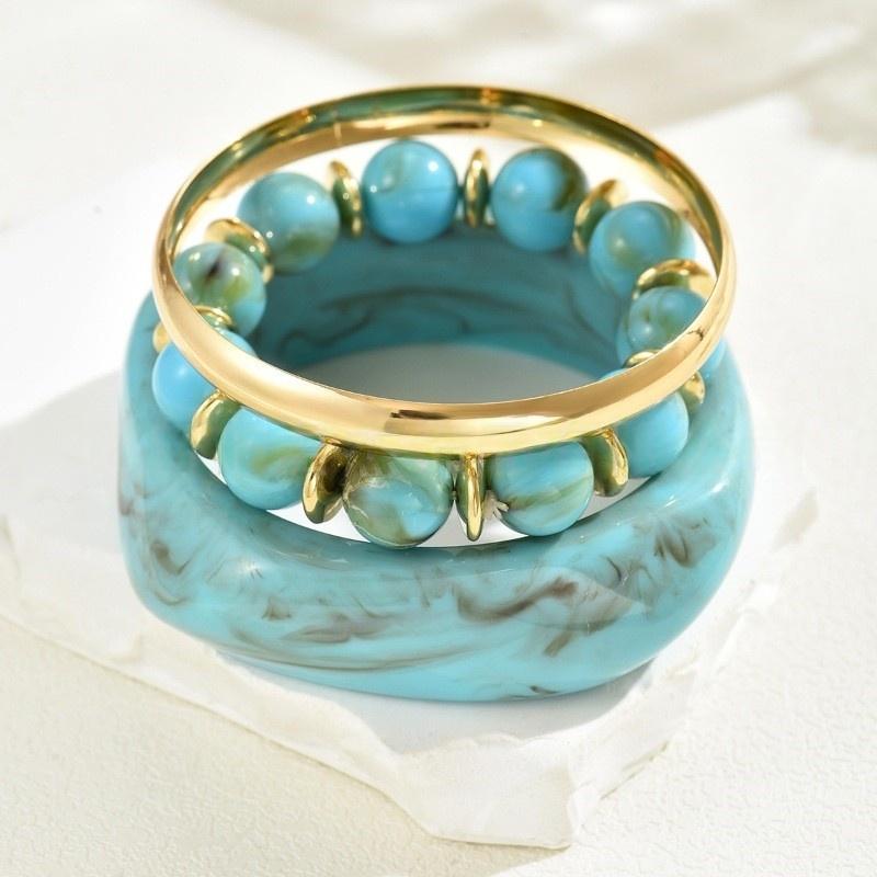 

DIEZI Один набор Преувеличенные широкие браслеты-манжеты из смолы Наборы браслетов Винтажная мода Бусины Нить Браслет Для женщин Мужчин Подарок Ювелирные изделия