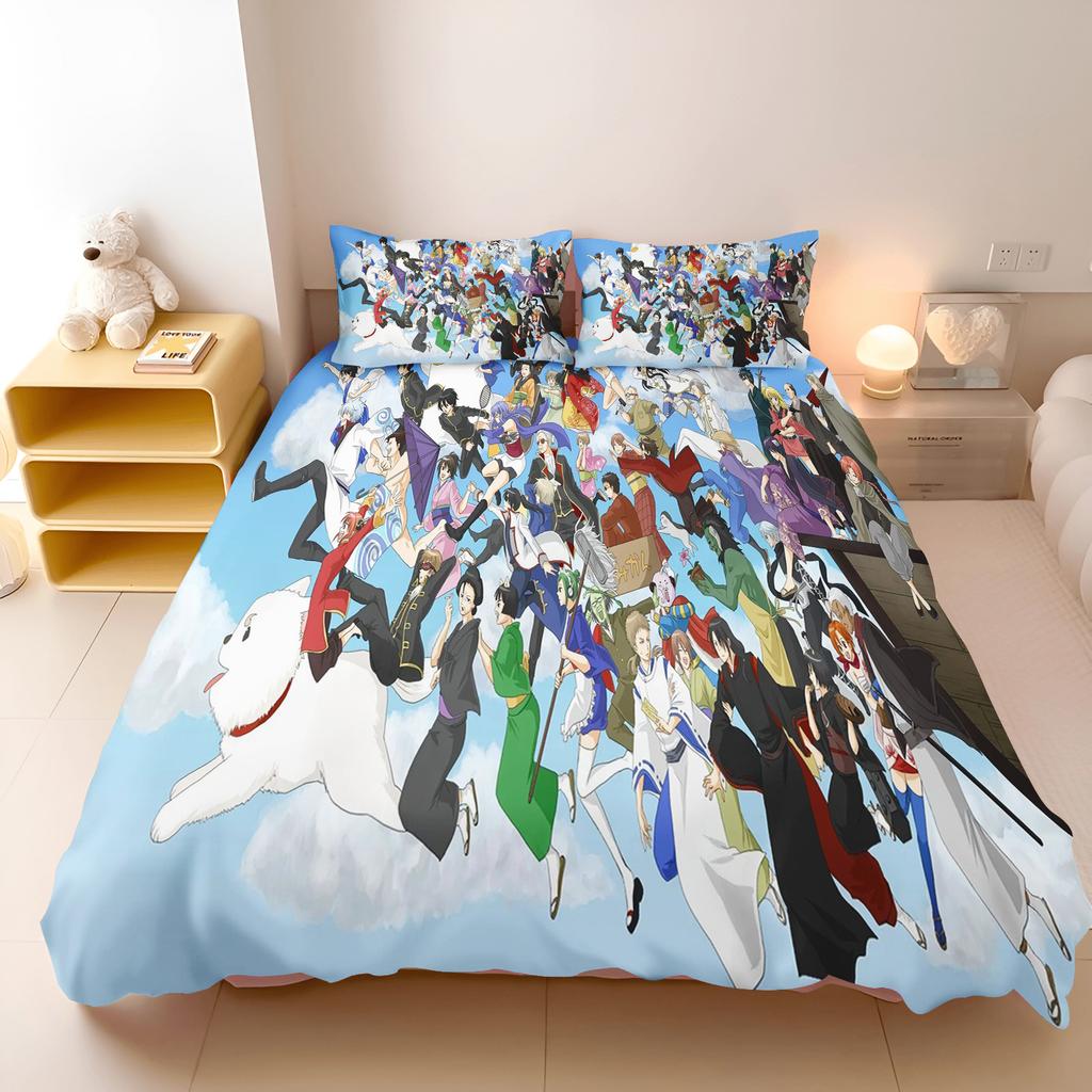 Gintama Anime Bedding Set Sakata Gintoki Printed Duvet Cover Set Cartoon Bed Linen Otaku Room Home Bedroom Decor