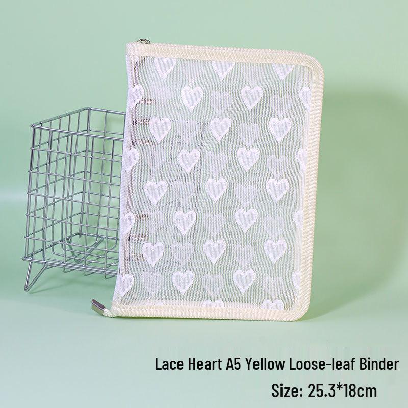 A5 Lace Heart Ring Binder: Star Chasing Card Storage Album & Planner with Zipper