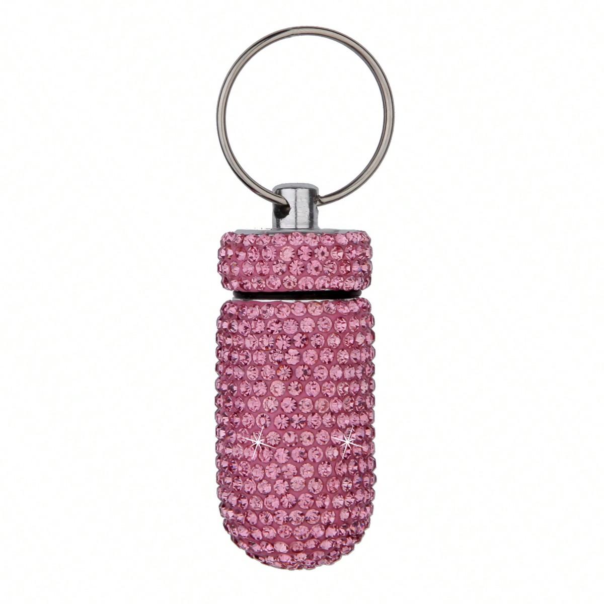 

Pill Container Portable Pill Bottle Case Waterproof Travel Crystal Mini Pill Holder Storage with Keychain for Outdoor рожевий