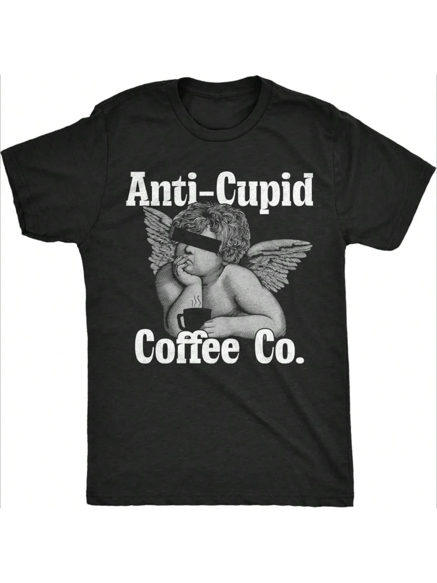 unisexs Funny T Shirts Anti Cupid Coffee Sarcastic Valentines Day Tee Tops unisex Summer Daily Casual Crewneck Cotton Short Sleeve S разноцветный