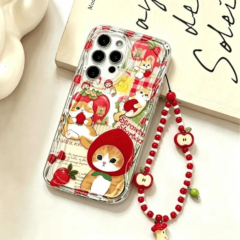 Cat Red Apple Fruit Chain Case For RENO 14 15 PRO 15F 14F13F 12F 11f 11 10 12 13 OPPO A6X A2 A3 A5 A6 Pro A3X A18 A17 Cover