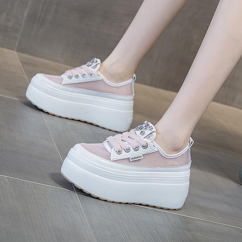 Mesh Shoes Women's Shoes 2025 New Summer Hollow Breathable Mesh Thin Thick Sole Height 8 Cm Rhinestone Fashion