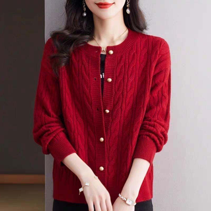 

Женский вязаный свитер кардиган короткий с круглым вырезом свободного ленивого стиля куртка-свитер 3XL бордовый