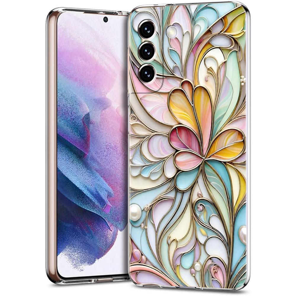 Transparent Phone Case Cover for Samsung Galaxy S25 S24 S23 S22 S20 S21 FE Ultra S24 S23 S10 S10E Plus 5G Fashion Flower Pattern