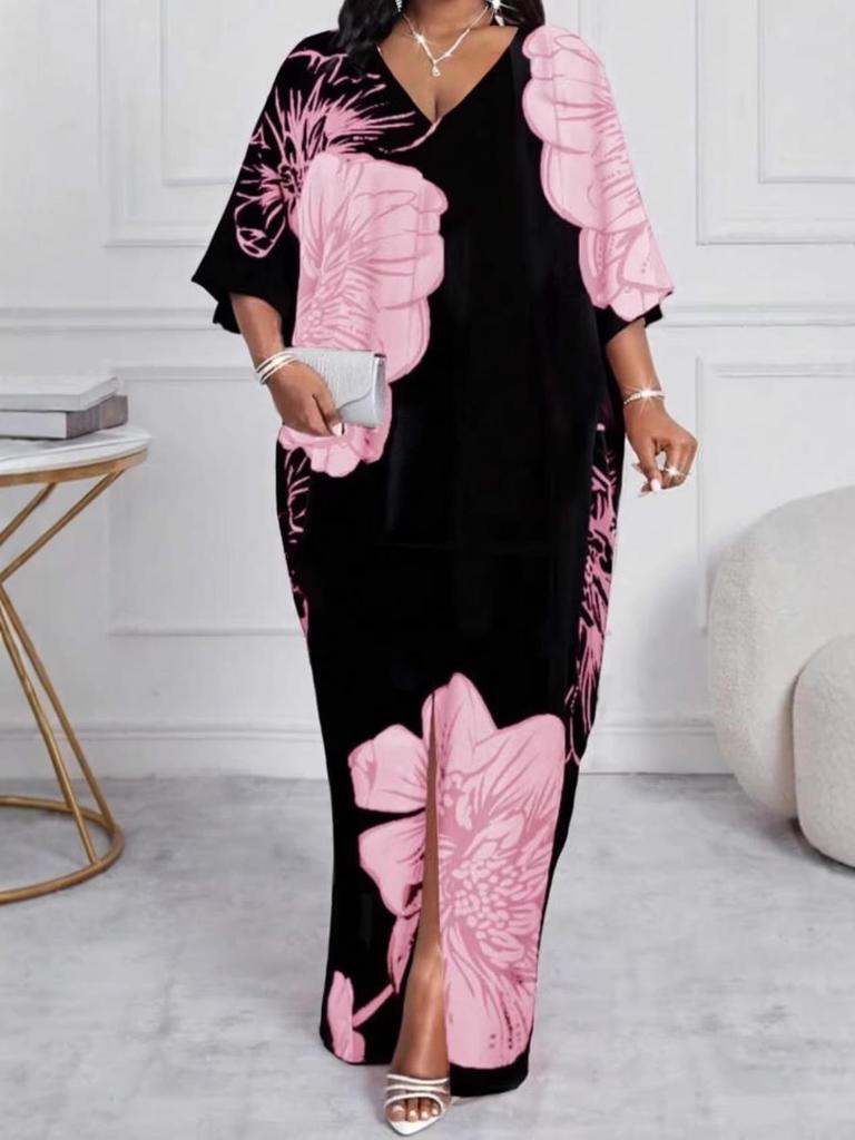 2026 European Summer Women's V-Neck Long Print Casual Fashion Dress