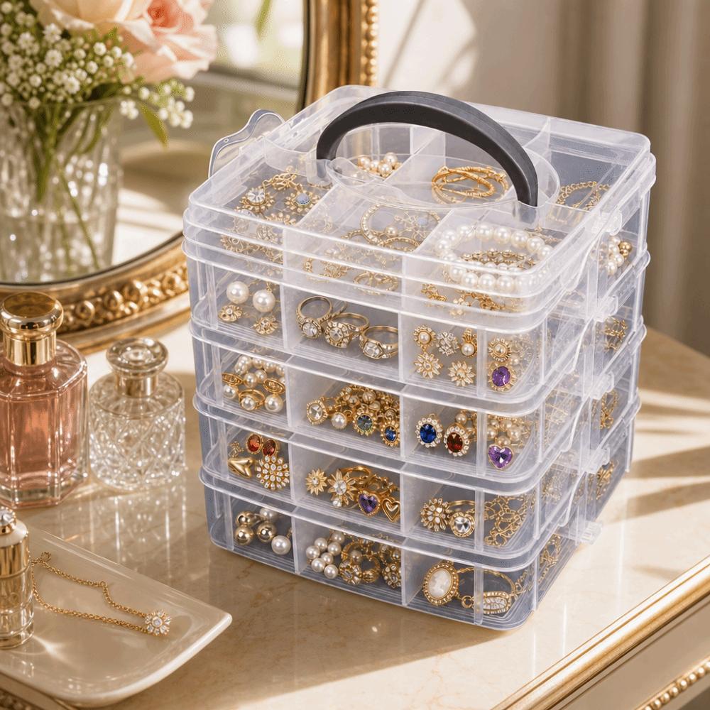 4/5/6-Layer Stackable Transparent Storage Box Handheld Organizer Multi-layer Storage Box Portable Jewelry Holder Toy Sorting