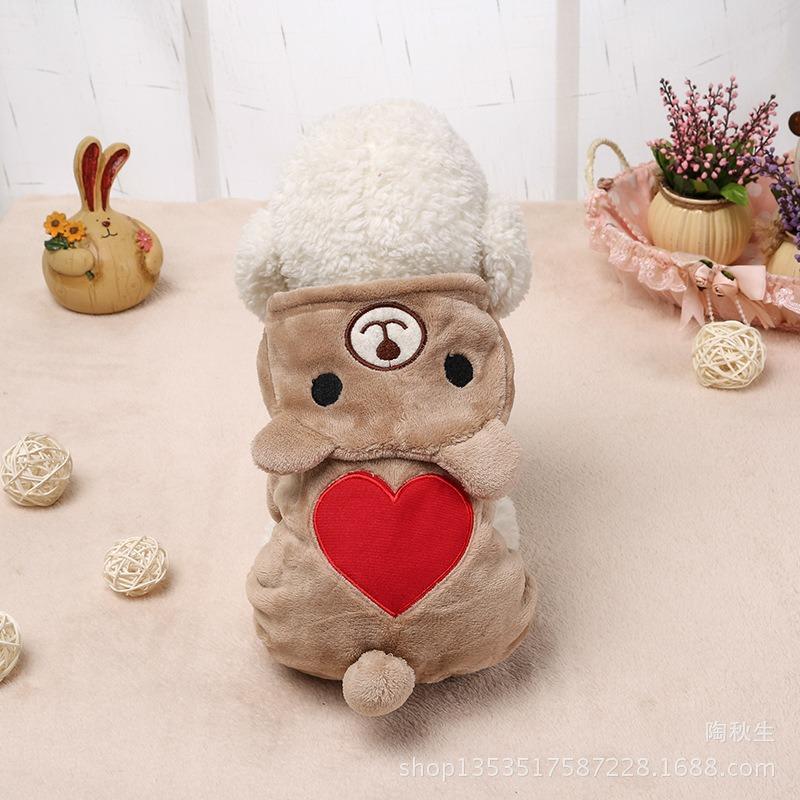 Autumn and Winter Teddy Vip Small and Medium-sized Pet Clothing Thickened Love Bear Four-legged Hedging