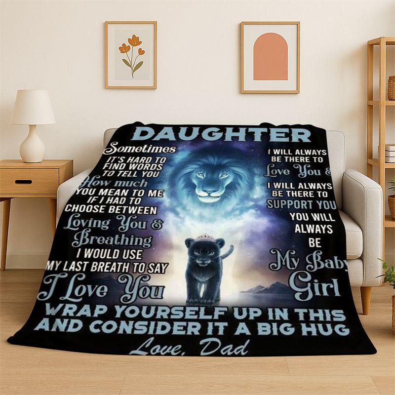 Gift Thanks To My Daughter Letter Present Flannel Blanket Soft Throw Blanket for Bedroom Living Room Bed Travel Picnic Nap Cover