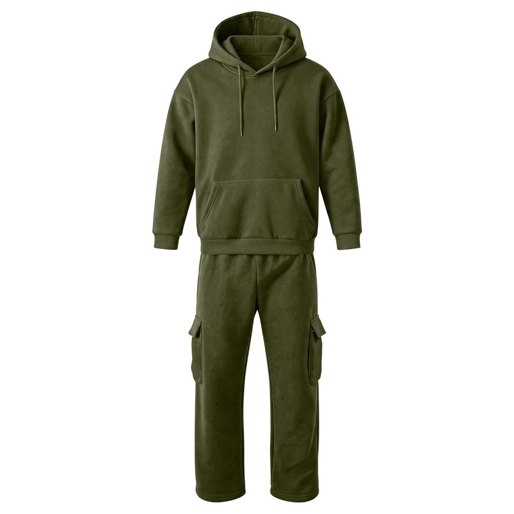 Men's 2-Piece Outfit Set, Hooded Sweatshirt and Cargo Straight Leg Pants, Casual Streetwear