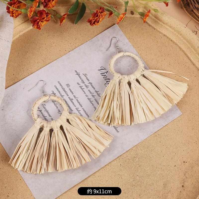 Vintage vacation style grass vine woven earrings Bohemian seaside niche exaggerated stud earrings women's earrings
