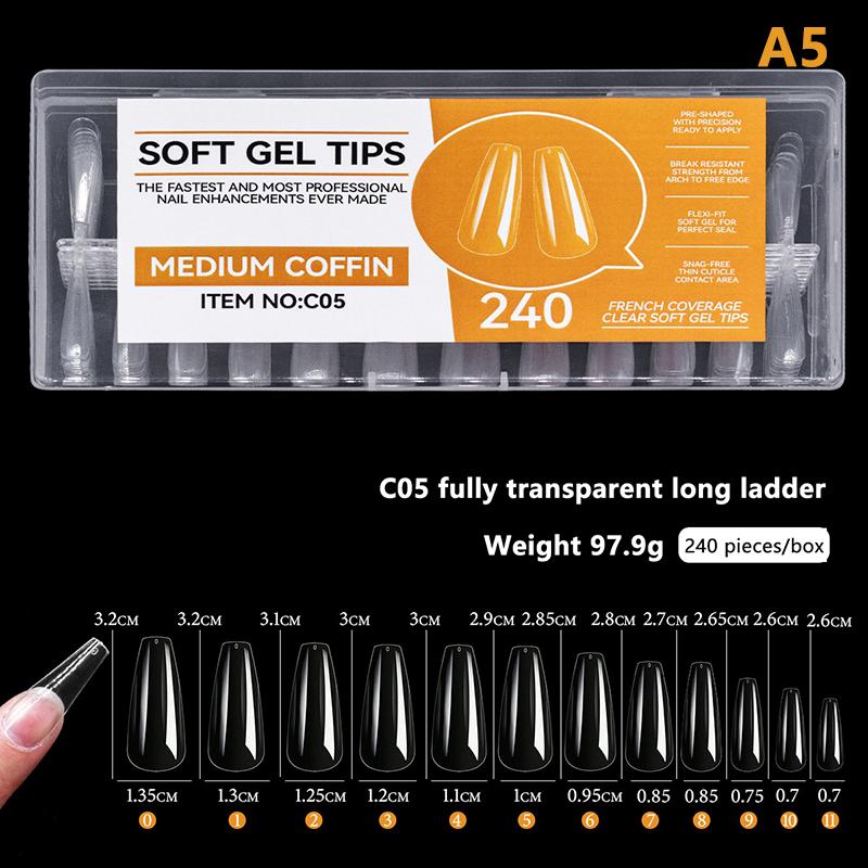 

240 шт. Коробка Прозорі Накладні Нігті Поради Ультратонкі Повністю Клейкі Накладні Нігті Носіння Броні Інструменти для Нігтів A5