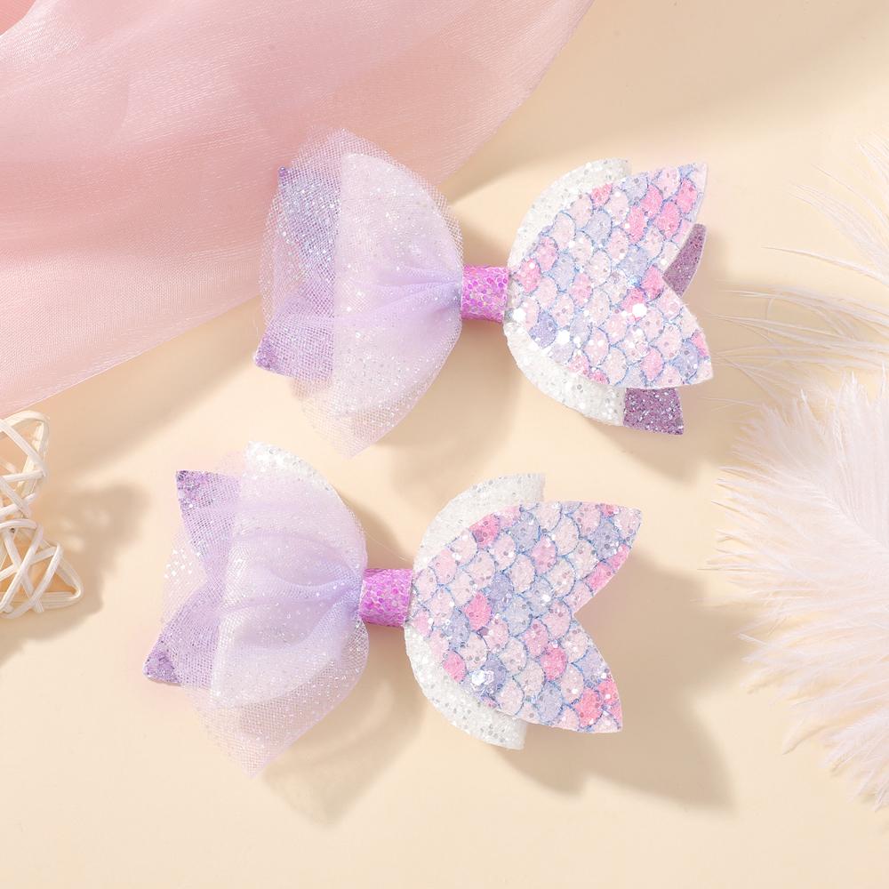 

2Pcs/Set New Mermaid Sequins Hair Clips for Baby Girls Glitter Bows Children s Hair Clip Headwear Summer Kids Hair Accessories