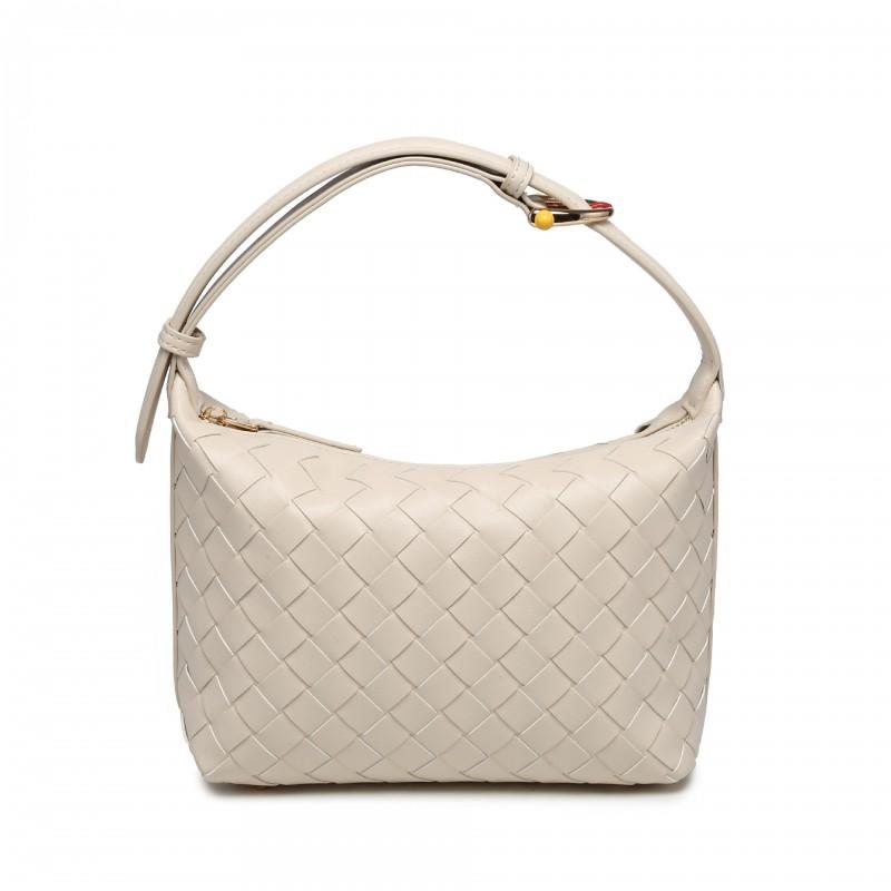 Mini Bolso de Hombro Tejido a Mano para Mujer Elegante Casual Cruzado Tote Con Cremallera Suave Piel PU Forma de Gota de Agua